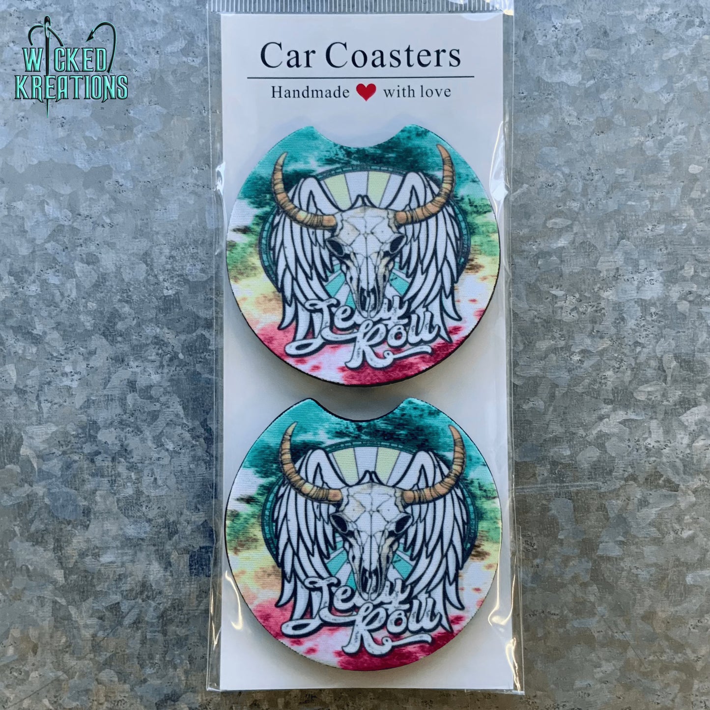 Jelly Roll Bull Skull Car Coaster Set