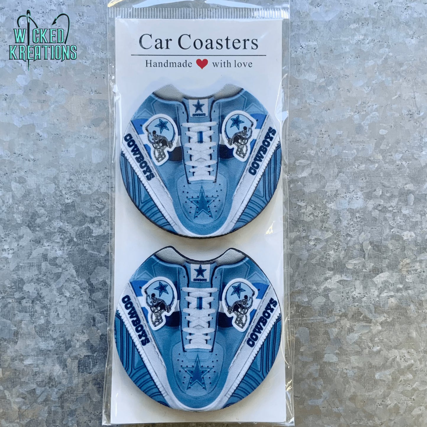 Light Blue Cowboys Shoe Car Coaster Set