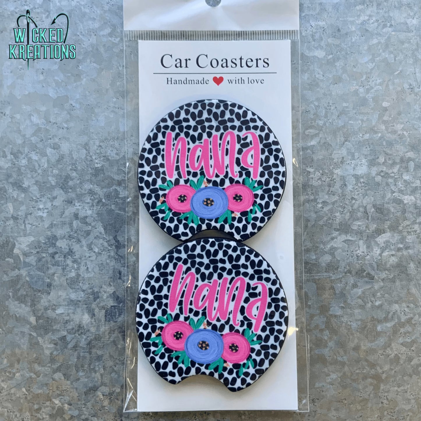 Nana Pebble Floral Car Coaster Set