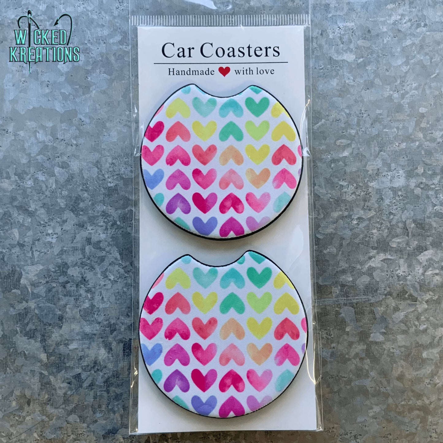 Rainbow Hearts Car Coaster Set