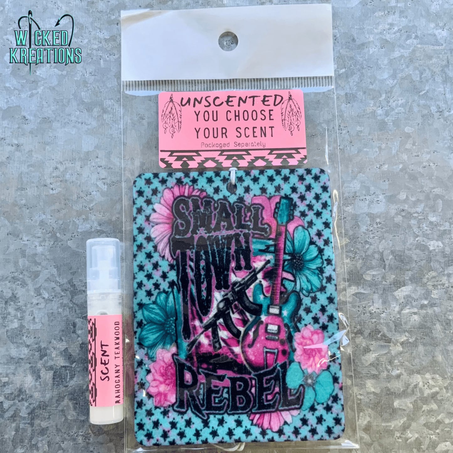 Small Town Rebel Teal & Pink Felt Freshie