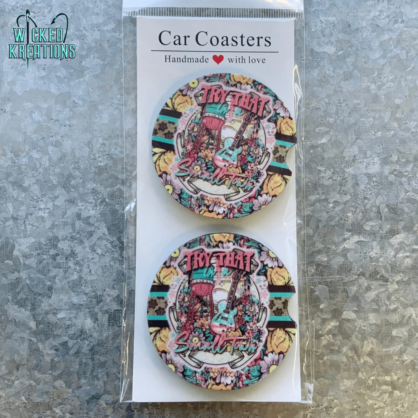 Try that In a Small Town Pink Car Coaster Set