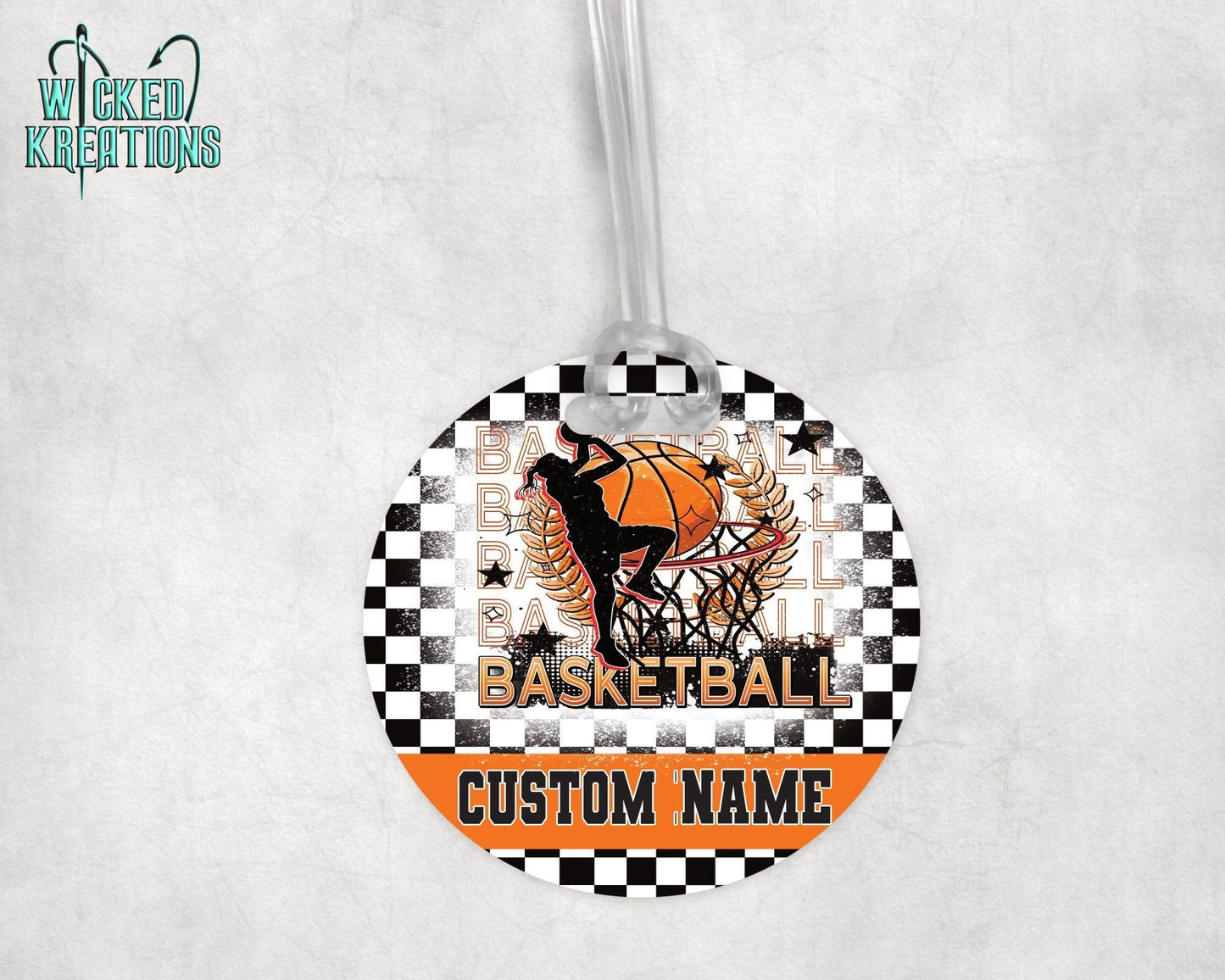Basketball Girl Orange Acrylic Bag Tag - Custom Text