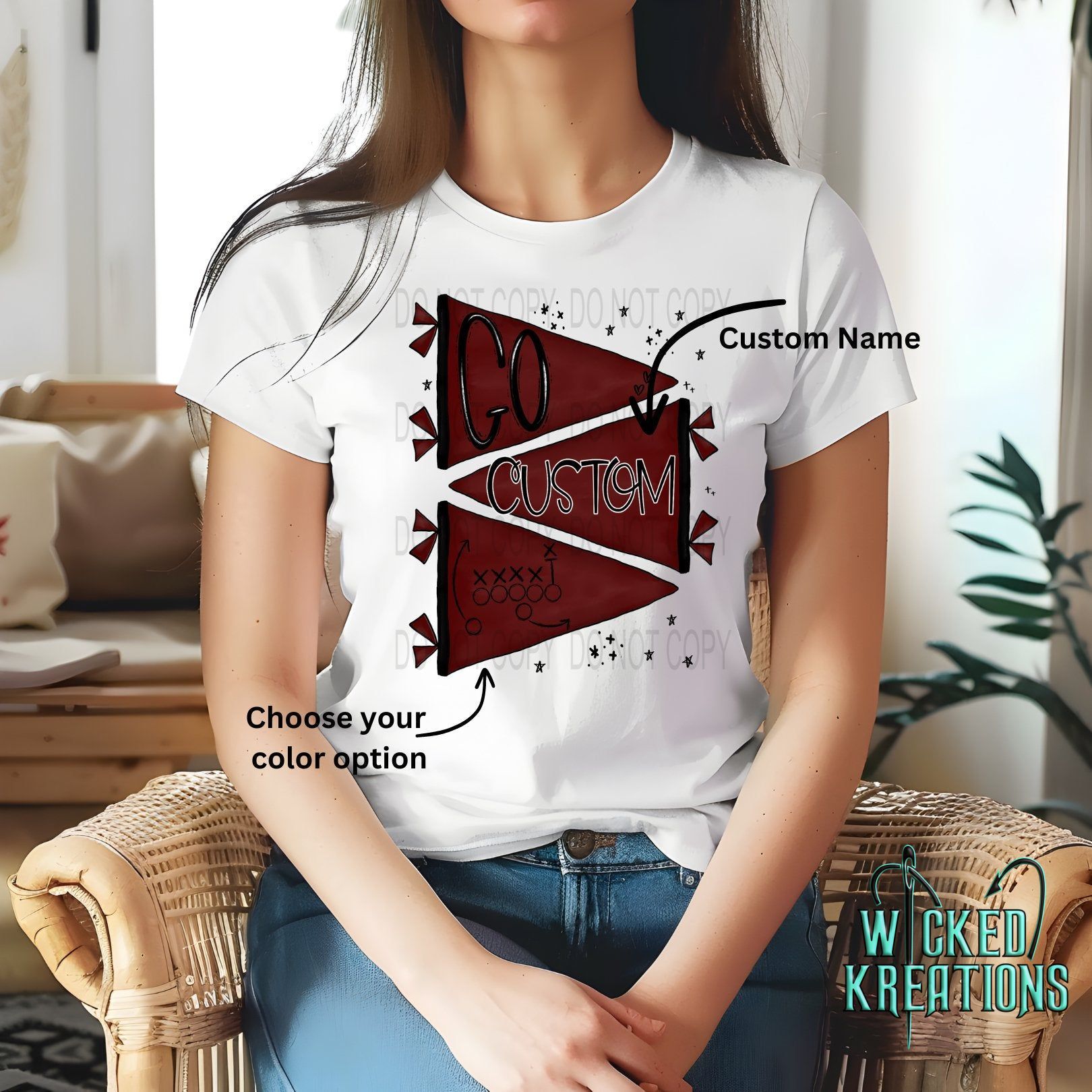 Custom Go Mascot Pennant Flag Graphic Tee