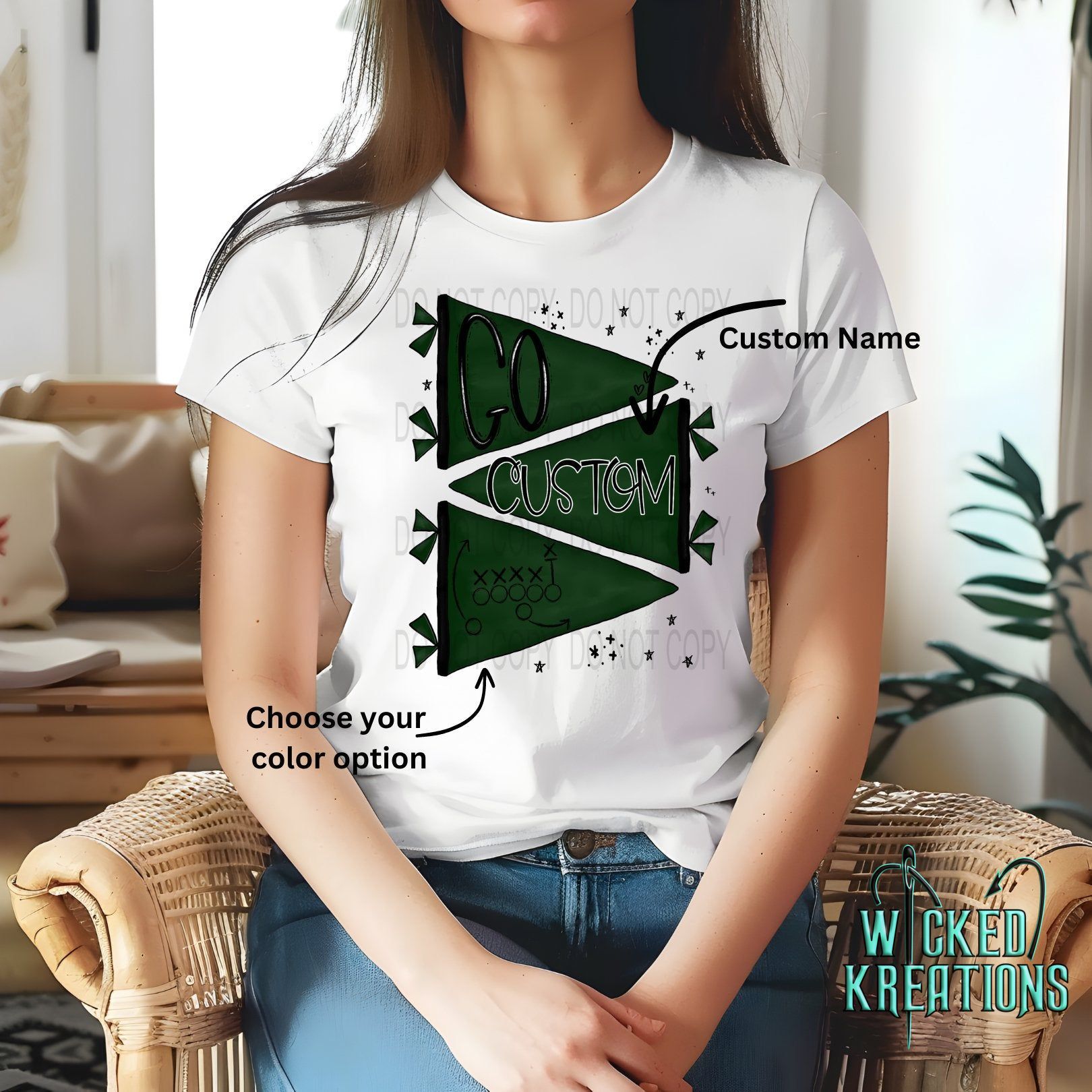 Custom Go Mascot Pennant Flag Graphic Tee