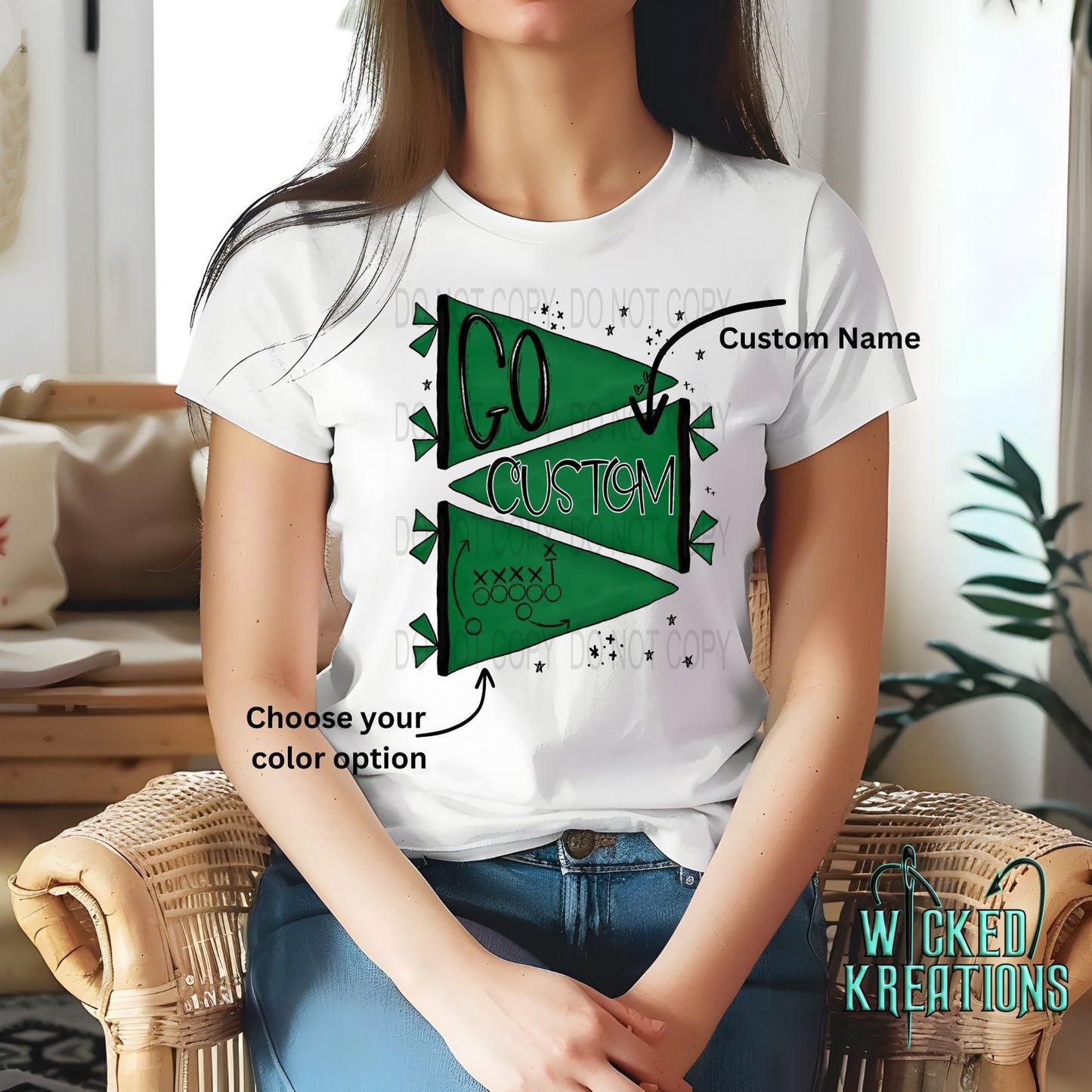 Custom Go Mascot Pennant Flag Graphic Tee