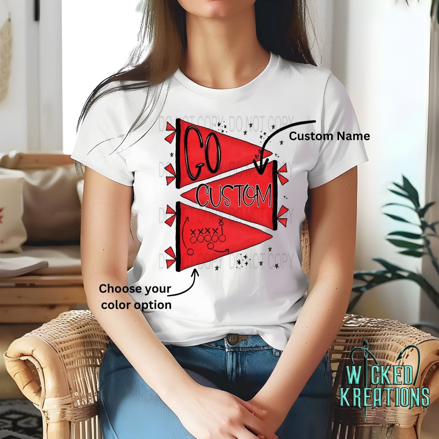 Custom Go Mascot Pennant Flag Graphic Tee