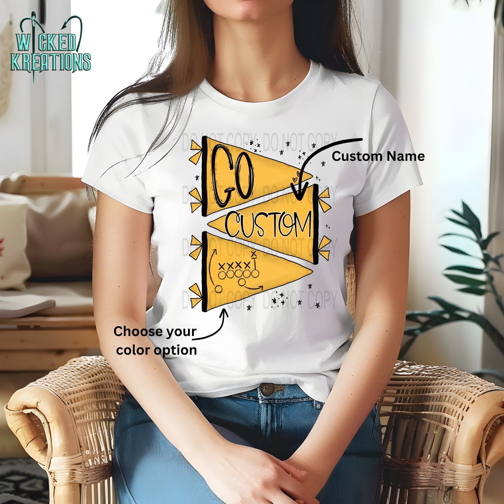 Custom Go Mascot Pennant Flag Graphic Tee