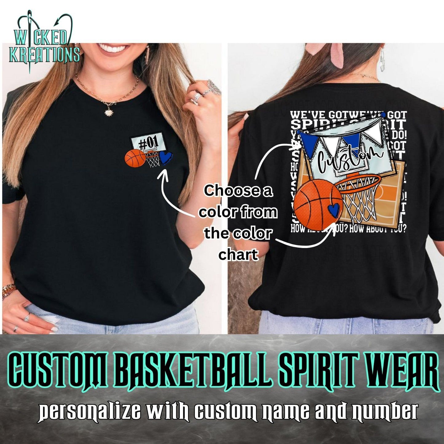 Custom We've Got Spirit (White Font) Graphic Tee - Basketball