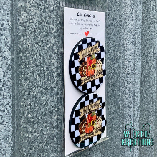 Fall Leaves Pumpkins Please Car Coaster Set