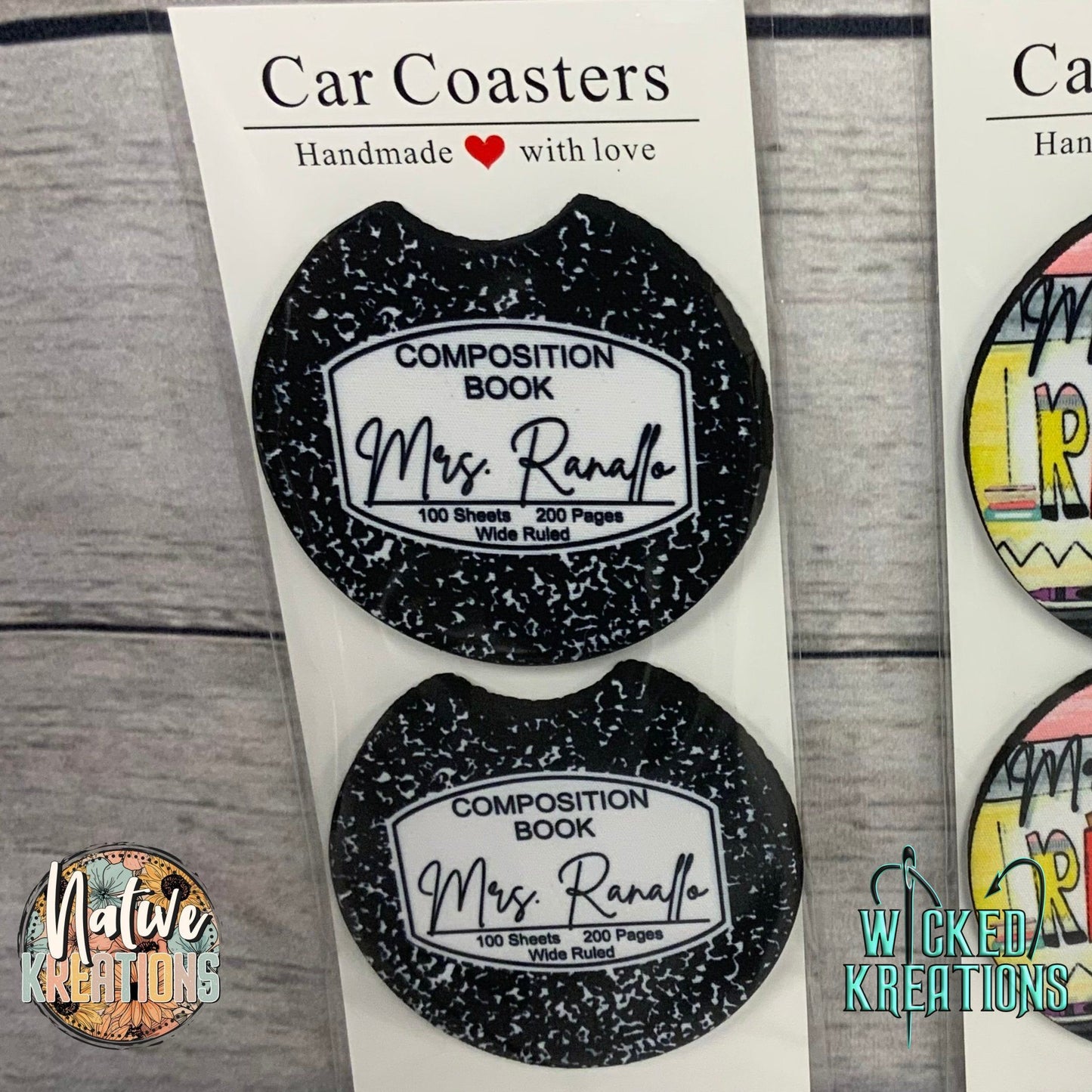 Personalized Teacher Composition Notebook Coaster Set