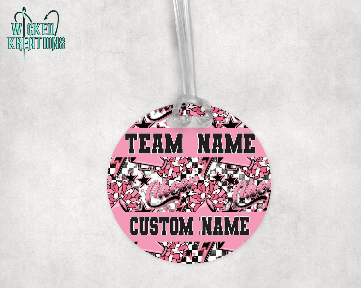 Pink Cheer Acrylic Bag Tag - Custom Text