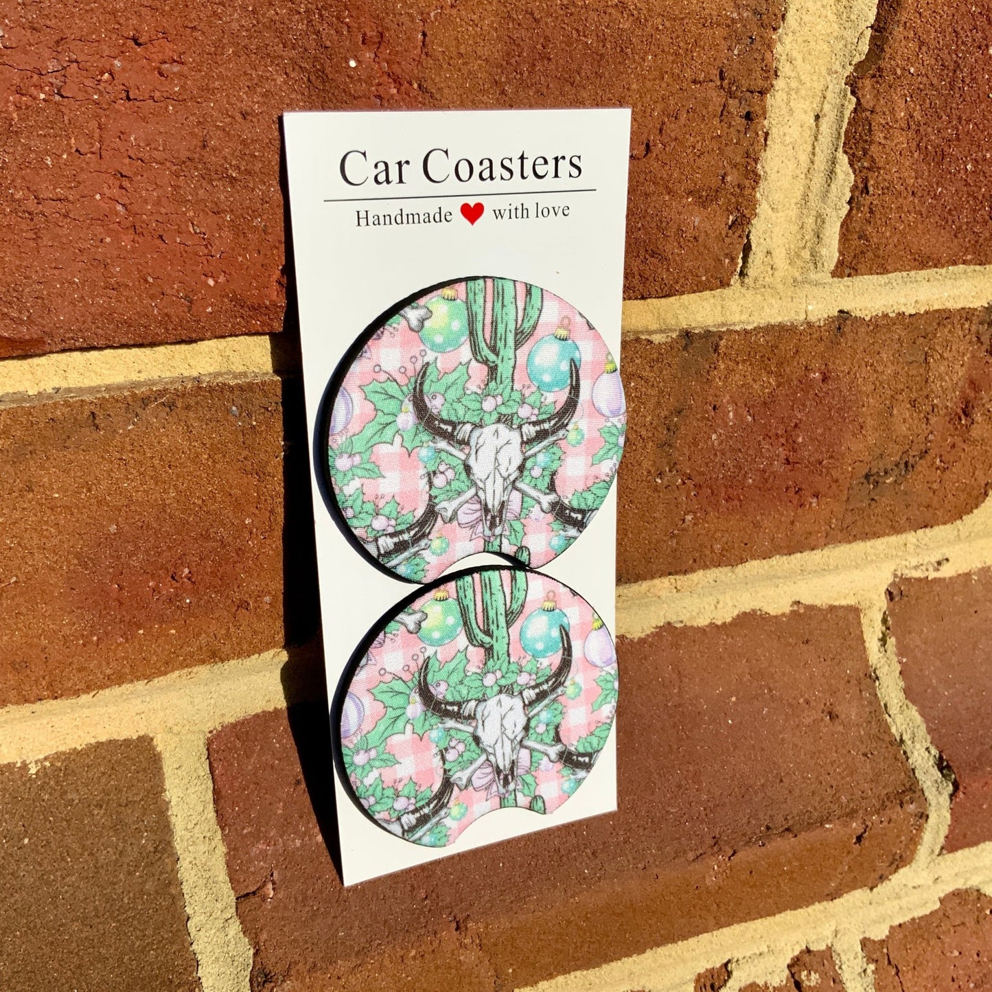 Pink Western Christmas Car Coaster Set