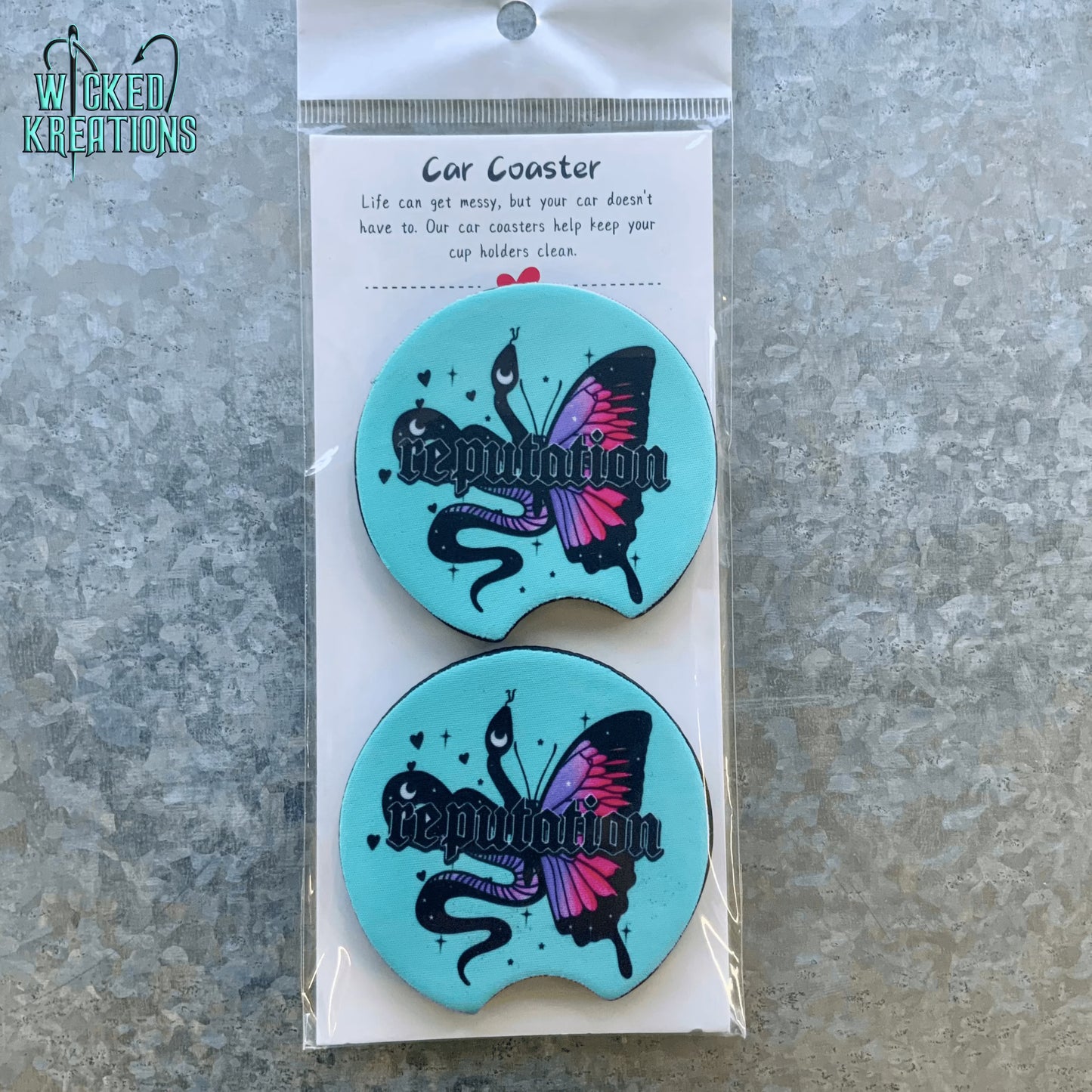 Reputation Teal Car Coaster Set