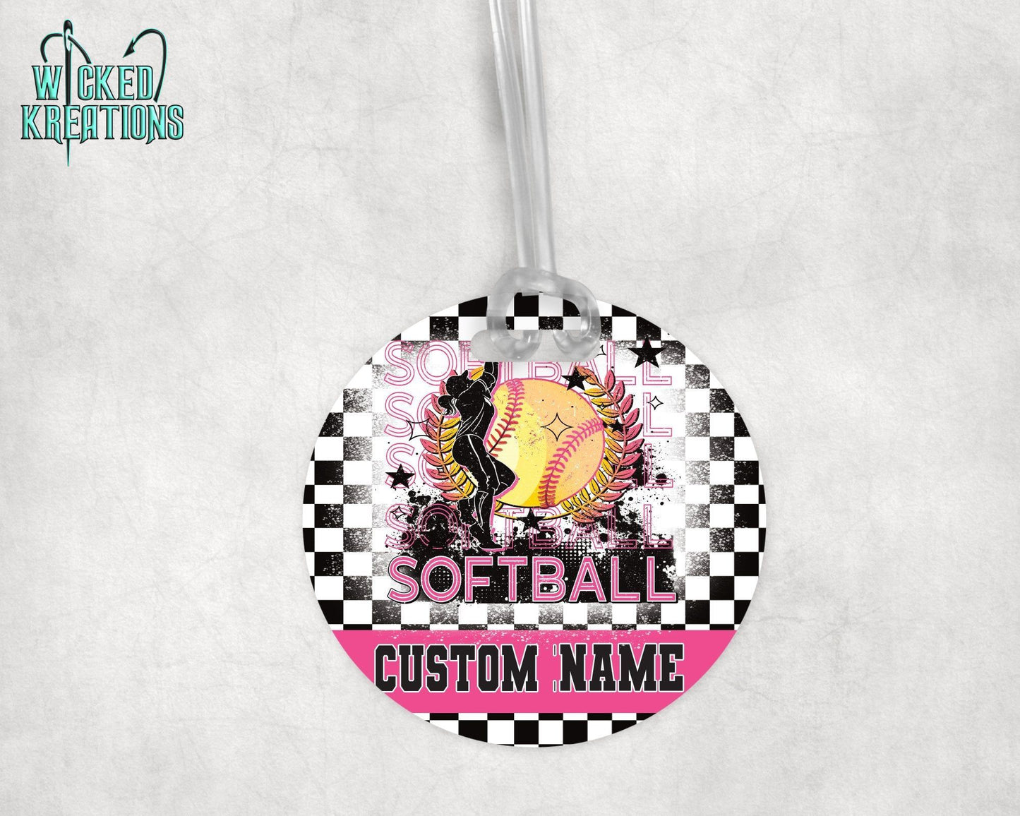 Softball Girl Acrylic Bag Tag - Custom Text