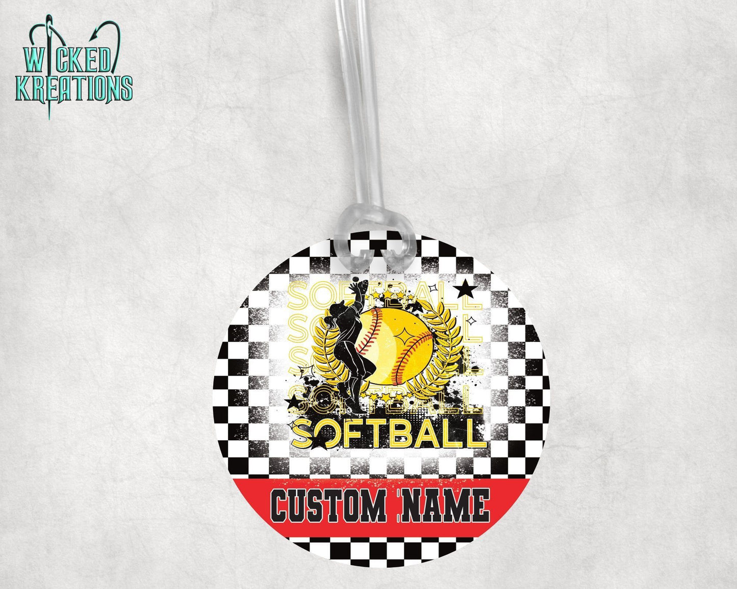 Softball Girl Yellow Acrylic Bag Tag - Custom Text