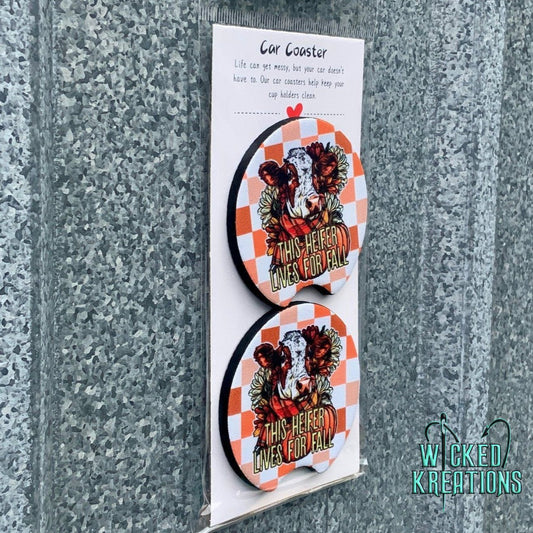 This Heifer Lives for Fall Car Coaster Set - RTS