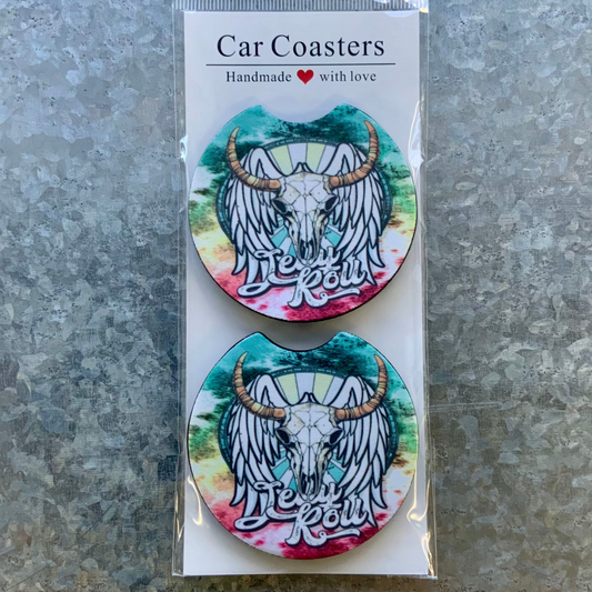 Jelly Roll Bull Skull Car Coaster Set