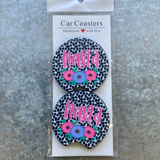 Nana Pebble Floral Car Coaster Set