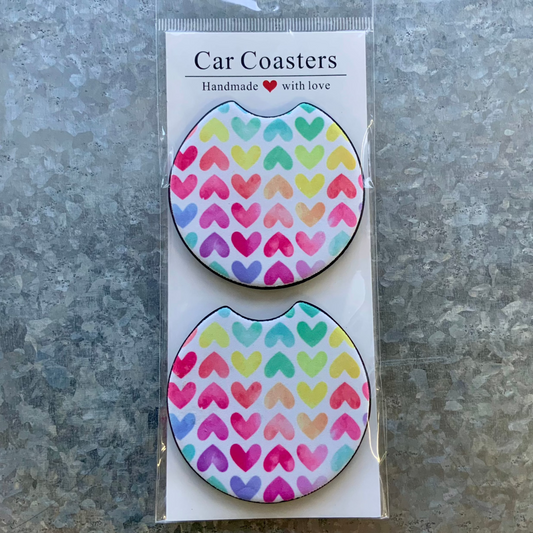 Rainbow Hearts Car Coaster Set