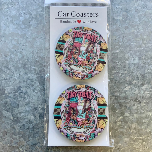 Try that In a Small Town Pink Car Coaster Set