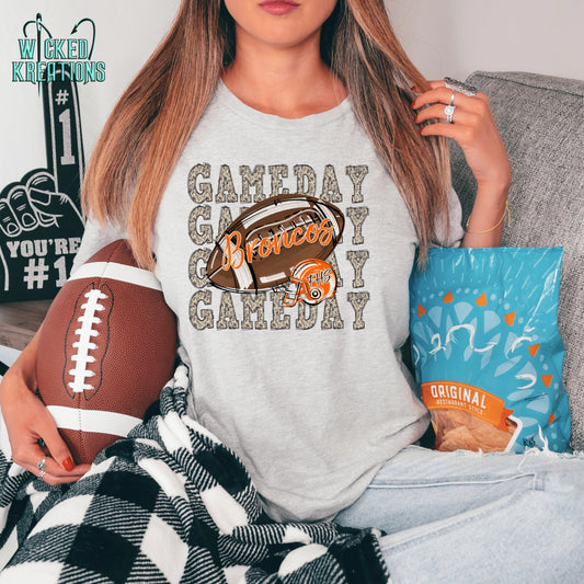 Broncos Camo and Orange Helmet Football T-Shirt