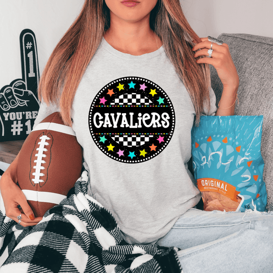 Cavaliers Checkered Circle Neon with Stars T-Shirt