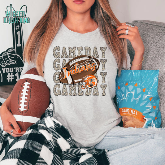 Indians Camo and Orange Helmet Football T-Shirt
