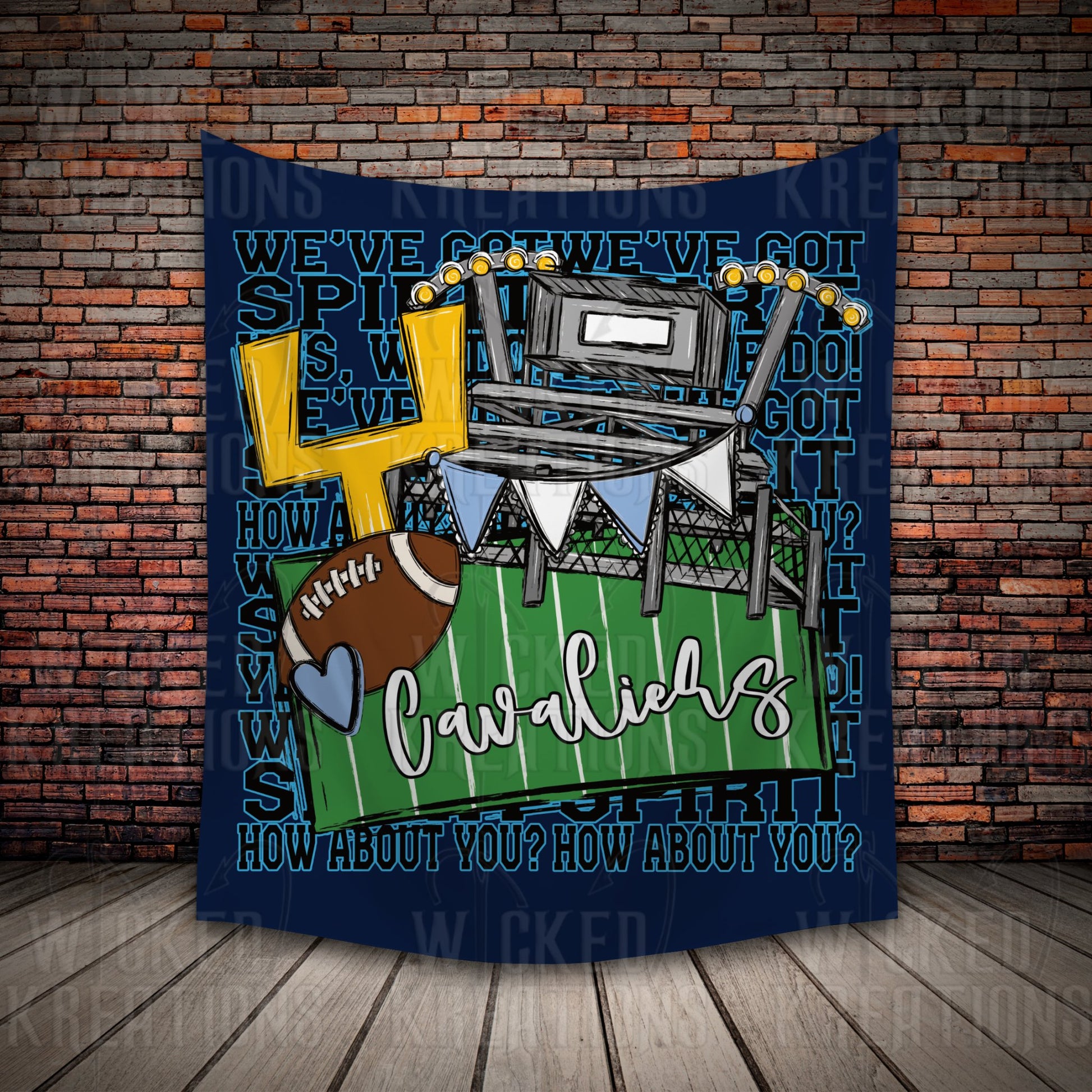 Lakeland Cavaliers We've Got Spirit Football Theme Fleece Throw Version 4