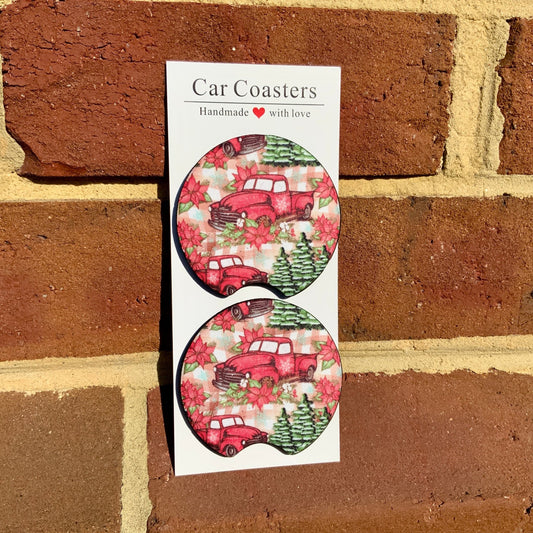 Red Christmas Truck Car Coaster Set